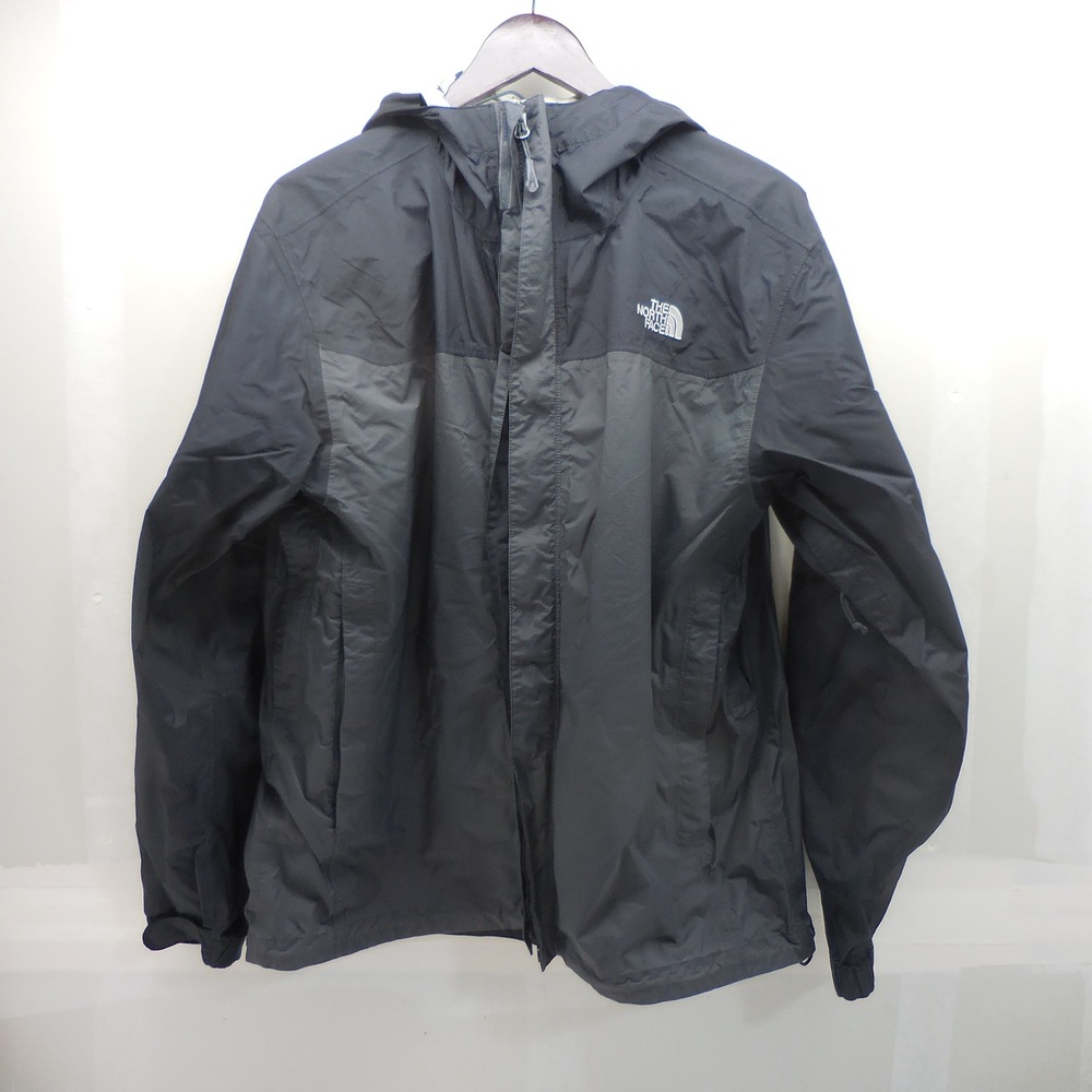 The North Face HyVent 2.5L Rain Jacket Mens Large Black Grey Hooded Shell